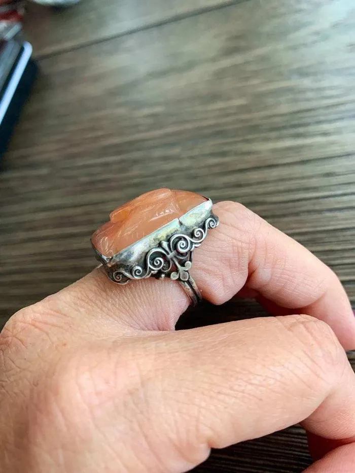 Rings Love Vintage Paris Carved Carnelian Dog Ring Handmade 800 Silver Vintage