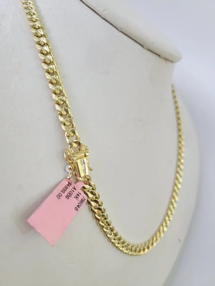Necklaces Gold and Diamond Real 14K Gold Miami Cuban Link Chain Necklace 22 inch 6mm Mens Hollow DISCOUNT