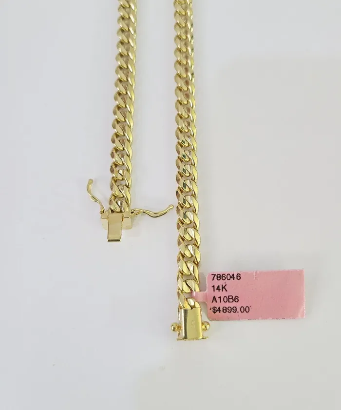 Necklaces Gold and Diamond Real 14K Gold Miami Cuban Link Chain Necklace 22 inch 6mm Mens Hollow DISCOUNT