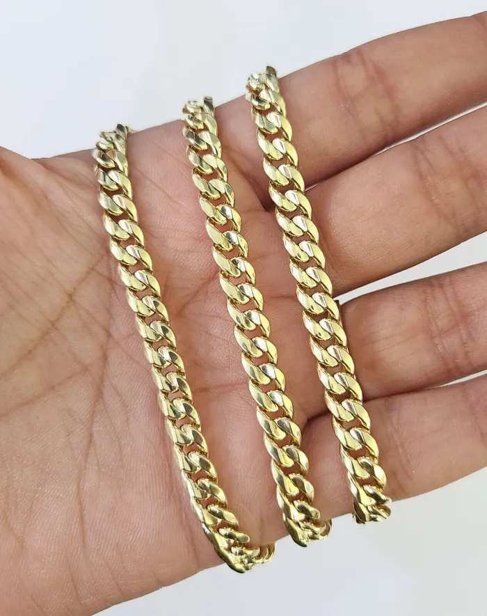 Necklaces Gold and Diamond Real 14K Gold Miami Cuban Link Chain Necklace 22 inch 6mm Mens Hollow DISCOUNT