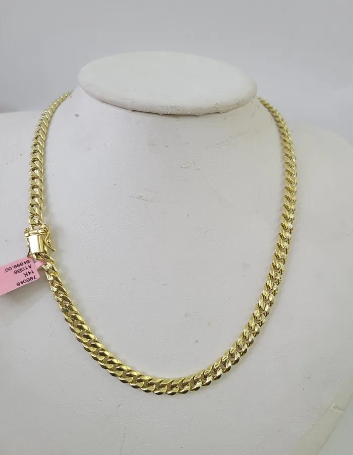 Necklaces Gold and Diamond Real 14K Gold Miami Cuban Link Chain Necklace 22 inch 6mm Mens Hollow DISCOUNT