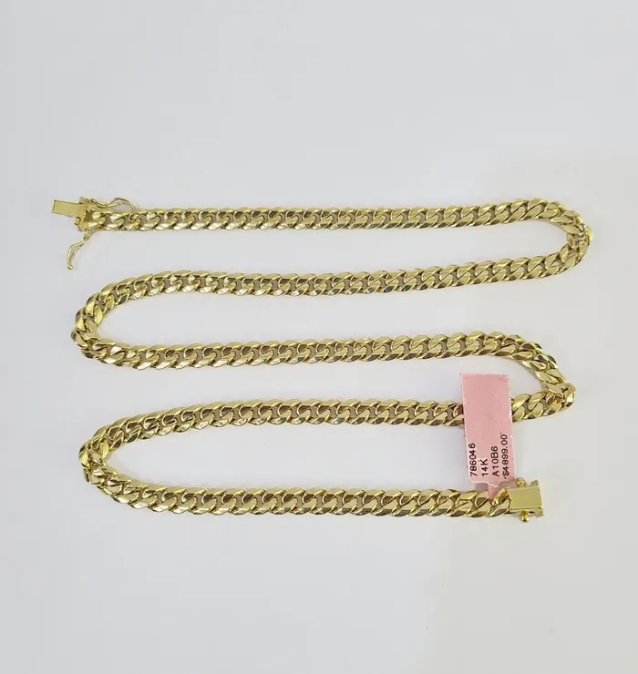 Necklaces Gold and Diamond Real 14K Gold Miami Cuban Link Chain Necklace 22 inch 6mm Mens Hollow DISCOUNT