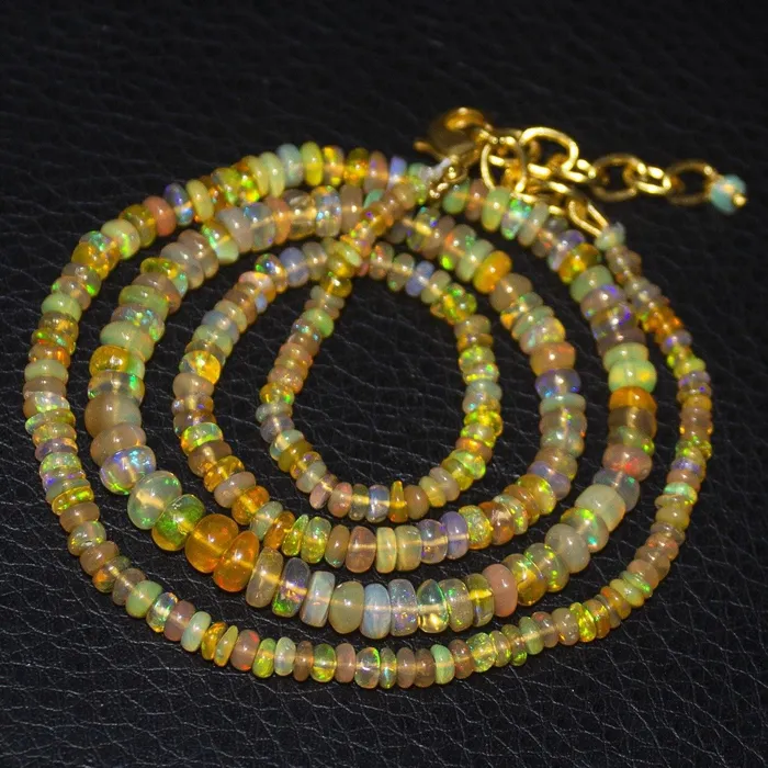Necklaces Natural Ethiopian Welo Opal Gold Plated Smooth Rondelle Necklace 2mm 5mm 205 Beads Supplies USA