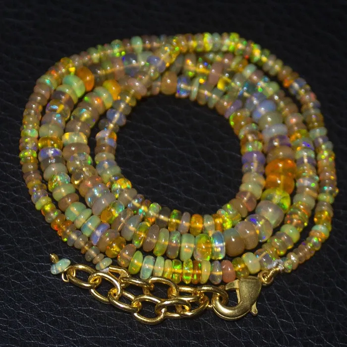 Necklaces Natural Ethiopian Welo Opal Gold Plated Smooth Rondelle Necklace 2mm 5mm 205 Beads Supplies USA
