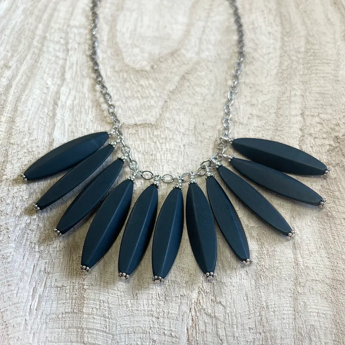 Elisa Ilana Necklaces Black Rhodium Sterling Silver Necklace with Matte Onyx Tapers Elisa Ilana Necklaces Black Rhodium Sterling Silver Necklace with Matte Onyx Tapers