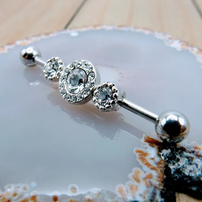 Gemstone triple industrial ear piercing jewelry barbell earring 14g 1 14 Siren Body Jewelry Earrings