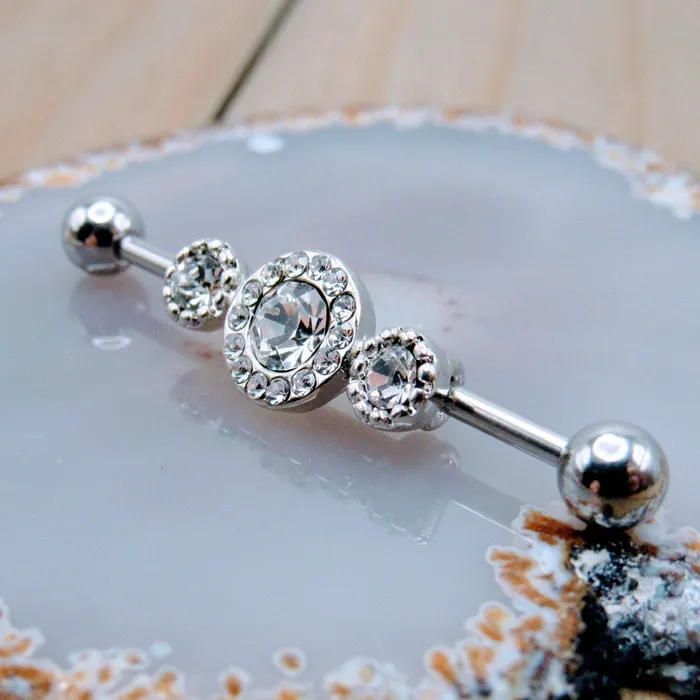 Gemstone triple industrial ear piercing jewelry barbell earring 14g 1 14 Siren Body Jewelry Earrings