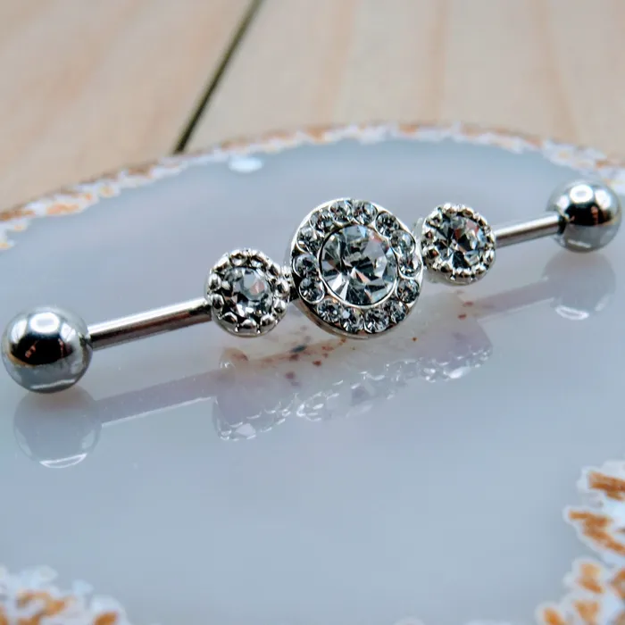 Gemstone triple industrial ear piercing jewelry barbell earring 14g 1 14 Siren Body Jewelry Earrings