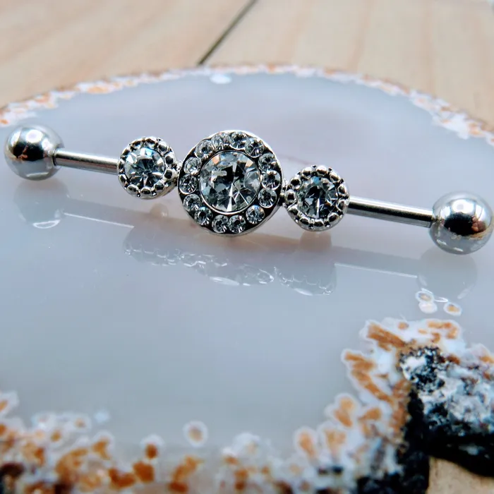 Gemstone triple industrial ear piercing jewelry barbell earring 14g 1 14 Siren Body Jewelry Earrings