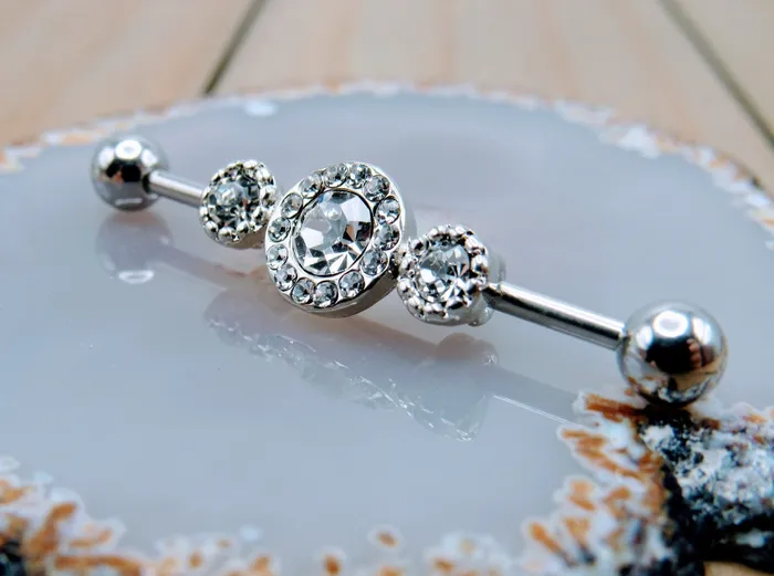 Gemstone triple industrial ear piercing jewelry barbell earring 14g 1 14 Siren Body Jewelry Earrings