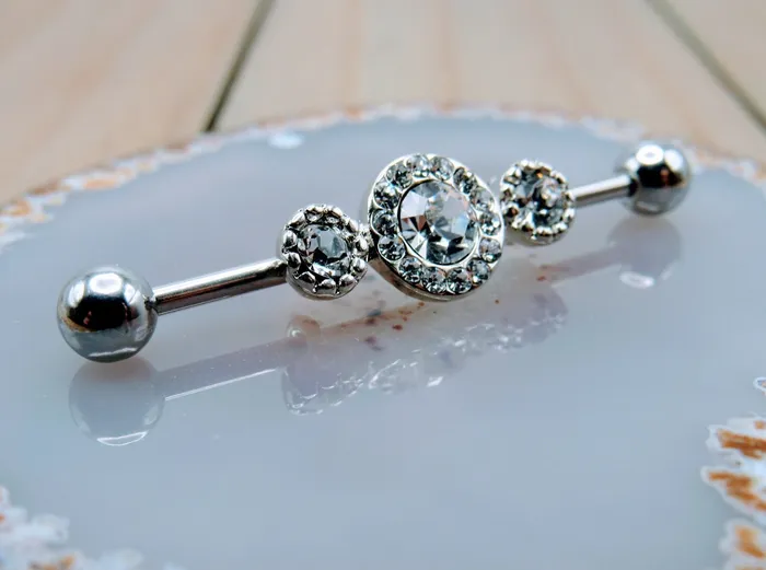 Gemstone triple industrial ear piercing jewelry barbell earring 14g 1 14 Siren Body Jewelry Earrings