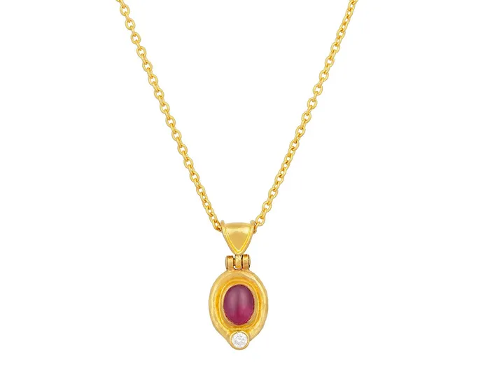 GG GOLD OOAK GURHAN Muse Gold Ruby Pendant Necklace 7x6mm Oval set in Wide Frame Necklaces GG GOLD OOAK GURHAN Muse Gold Ruby Pendant Necklace 7x6mm Oval set in Wide Frame Necklaces