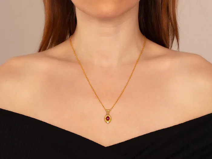 GG GOLD OOAK GURHAN Muse Gold Ruby Pendant Necklace 7x6mm Oval set in Wide Frame Necklaces GG GOLD OOAK GURHAN Muse Gold Ruby Pendant Necklace 7x6mm Oval set in Wide Frame Necklaces