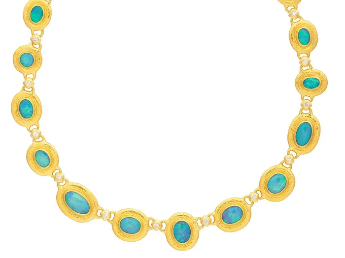 GG GOLD OOAK Necklaces GURHAN Muse Gold Opal All Around Short Necklace Mixed Oval and Round Stones set in Wide Frames GG GOLD OOAK Necklaces GURHAN Muse Gold Opal All Around Short Necklace Mixed Oval and Round Stones set in Wide Frames