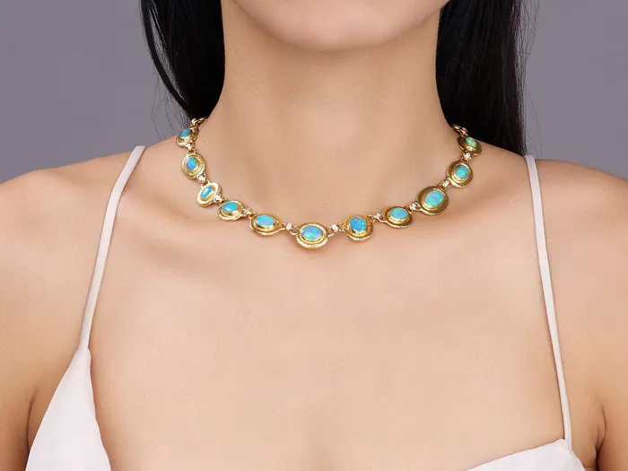 GG GOLD OOAK Necklaces GURHAN Muse Gold Opal All Around Short Necklace Mixed Oval and Round Stones set in Wide Frames GG GOLD OOAK Necklaces GURHAN Muse Gold Opal All Around Short Necklace Mixed Oval and Round Stones set in Wide Frames