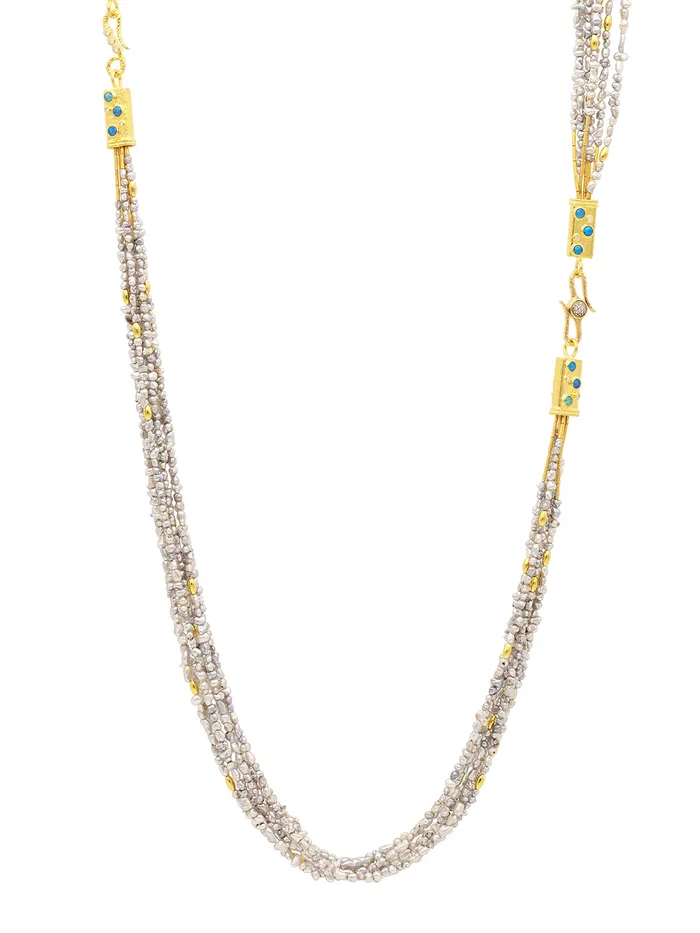 GG GOLD OOAK Necklaces GURHAN Rain Gold Pearl Beaded Long Necklace 7Strand with Double S Clasp GG GOLD OOAK Necklaces GURHAN Rain Gold Pearl Beaded Long Necklace 7Strand with Double S Clasp
