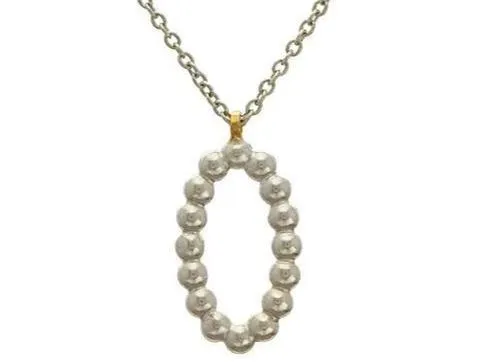 GG SILVER CLR Necklaces GURHAN Caviar Sterling Silver Pendant Necklace 22mm Open Oval Gold Accents GG SILVER CLR Necklaces GURHAN Caviar Sterling Silver Pendant Necklace 22mm Open Oval Gold Accents