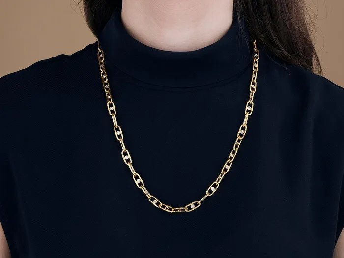 GURHAN Geo Gold Diamond Link Long Necklace 12x4mm Oval Links with Center Stone GG GOLD TRAD Necklaces GURHAN Geo Gold Diamond Link Long Necklace 12x4mm Oval Links with Center Stone GG GOLD TRAD Necklaces