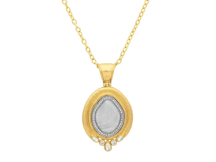 GURHAN Muse Gold Diamond Slice Pendant Necklace 24x20mm Amorphous set in Wide Frame GG GOLD OOAK Necklaces GURHAN Muse Gold Diamond Slice Pendant Necklace 24x20mm Amorphous set in Wide Frame GG GOLD OOAK Necklaces