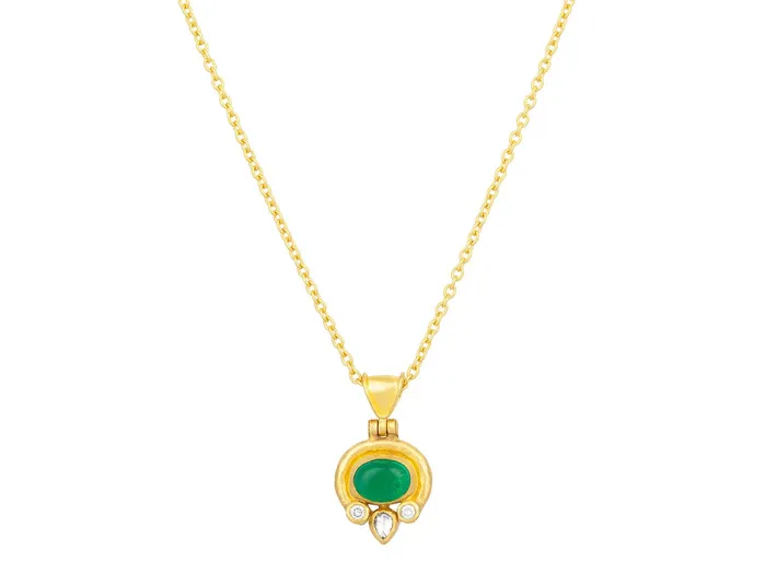 GURHAN Muse Gold Emerald Pendant Necklace 8x6mm Oval set in Wide Frame GG GOLD OOAK Necklaces GURHAN Muse Gold Emerald Pendant Necklace 8x6mm Oval set in Wide Frame GG GOLD OOAK Necklaces