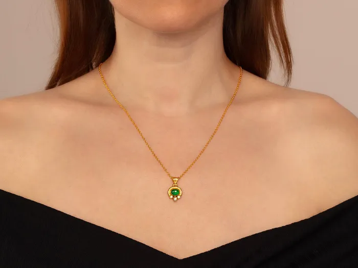 GURHAN Muse Gold Emerald Pendant Necklace 8x6mm Oval set in Wide Frame GG GOLD OOAK Necklaces GURHAN Muse Gold Emerald Pendant Necklace 8x6mm Oval set in Wide Frame GG GOLD OOAK Necklaces