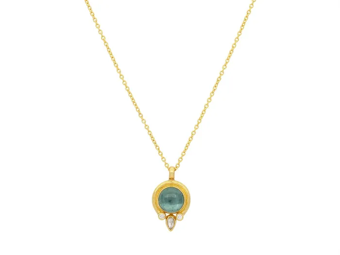 GURHAN Muse Gold Tourmaline Pendant Necklace 10mm Round set in Wide Frame GG GOLD OOAK Necklaces GURHAN Muse Gold Tourmaline Pendant Necklace 10mm Round set in Wide Frame GG GOLD OOAK Necklaces