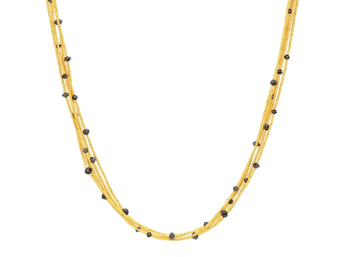 Necklaces GG GOLD CLS GURHAN Rain Gold Black Diamond MultiStrand Beaded Short Necklace Thin Gold Tubes Necklaces GG GOLD CLS GURHAN Rain Gold Black Diamond MultiStrand Beaded Short Necklace Thin Gold Tubes