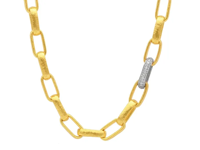 Necklaces GG GOLD COR GURHAN Hoopla Gold Diamond Pave Link Short Necklace Large Heavy Oval Single Pave Link Necklaces GG GOLD COR GURHAN Hoopla Gold Diamond Pave Link Short Necklace Large Heavy Oval Single Pave Link