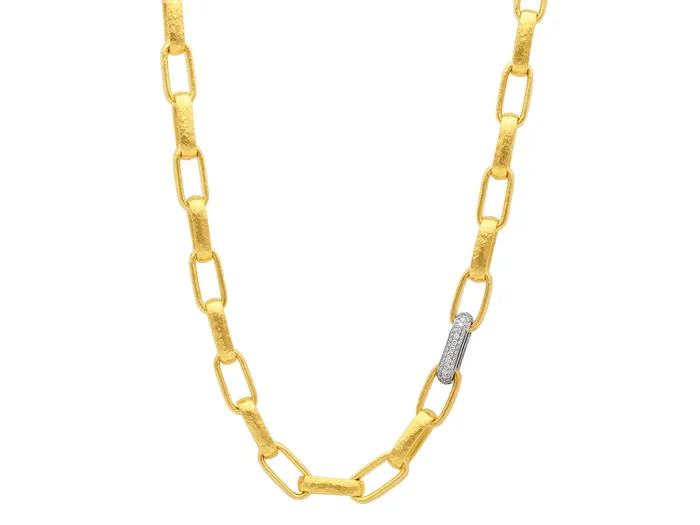 Necklaces GG GOLD COR GURHAN Hoopla Gold Diamond Pave Link Short Necklace Large Heavy Oval Single Pave Link Necklaces GG GOLD COR GURHAN Hoopla Gold Diamond Pave Link Short Necklace Large Heavy Oval Single Pave Link