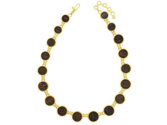 Necklaces GG GOLD OOAK GURHAN Antiquities Gold Coin All Around Short Necklace Square Links with Diamond Accents Necklaces GG GOLD OOAK GURHAN Antiquities Gold Coin All Around Short Necklace Square Links with Diamond Accents