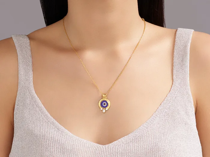 Necklaces GG GOLD OOAK GURHAN JuJu Gold Evil Eye Pendant Necklace 12mm Round Set in Wide Frame Necklaces GG GOLD OOAK GURHAN JuJu Gold Evil Eye Pendant Necklace 12mm Round Set in Wide Frame