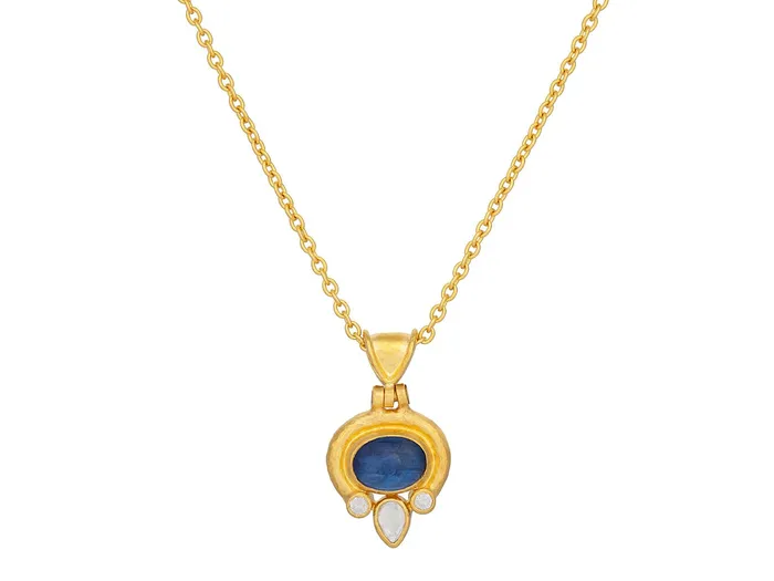 Necklaces GG GOLD OOAK GURHAN Muse Gold Kyanite Pendant Necklace 8x6mm Oval set in Wide Frame Necklaces GG GOLD OOAK GURHAN Muse Gold Kyanite Pendant Necklace 8x6mm Oval set in Wide Frame