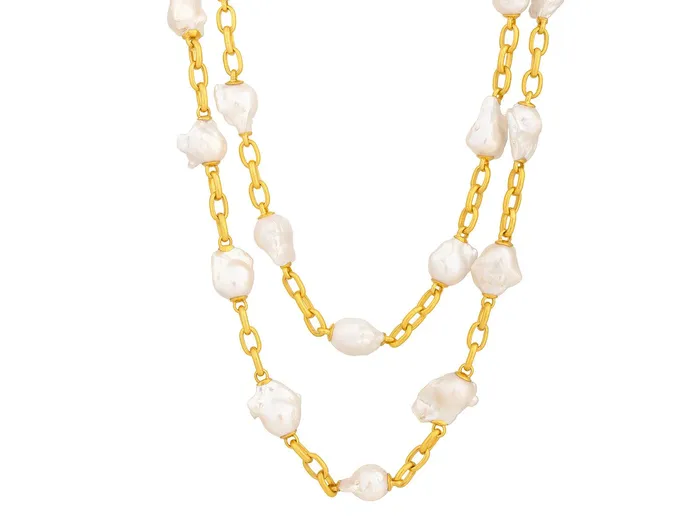 Necklaces GG GOLD OOAK GURHAN Oyster Gold Pearl Link Long Necklace Chunky Stations with Oval Chain Necklaces GG GOLD OOAK GURHAN Oyster Gold Pearl Link Long Necklace Chunky Stations with Oval Chain