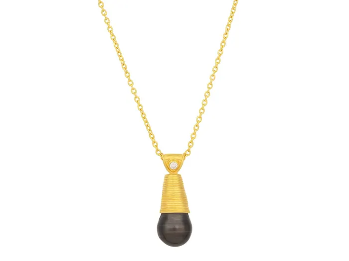 Necklaces GG GOLD OOAK GURHAN Oyster Gold Pearl Pendant Necklace 14x10mm Drop in Coiled Gold Cap Necklaces GG GOLD OOAK GURHAN Oyster Gold Pearl Pendant Necklace 14x10mm Drop in Coiled Gold Cap