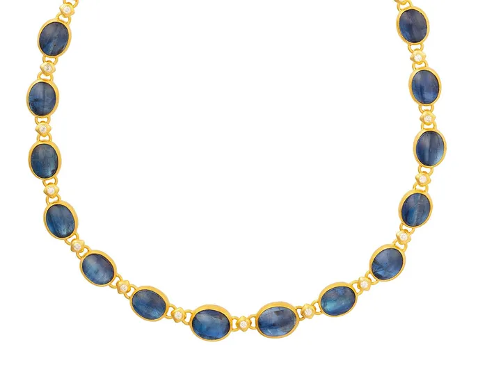 Necklaces GG GOLD OOAK GURHAN Rune Gold Kyanite All Around Short Necklace Mixed Oval Cabochon Necklaces GG GOLD OOAK GURHAN Rune Gold Kyanite All Around Short Necklace Mixed Oval Cabochon
