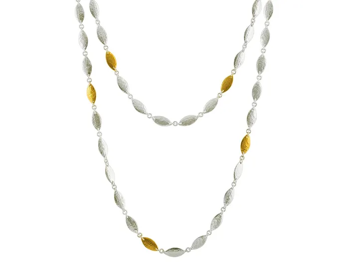 Necklaces GG SILVER CLS GURHAN Willow Sterling Silver SingleStrand Long Necklace 12mm Flakes Gold Accents Necklaces GG SILVER CLS GURHAN Willow Sterling Silver SingleStrand Long Necklace 12mm Flakes Gold Accents