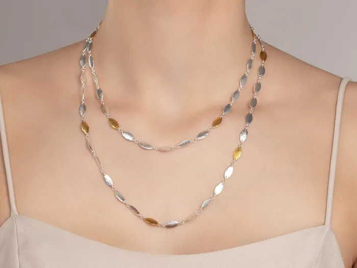 Necklaces GG SILVER CLS GURHAN Willow Sterling Silver SingleStrand Long Necklace 12mm Flakes Gold Accents Necklaces GG SILVER CLS GURHAN Willow Sterling Silver SingleStrand Long Necklace 12mm Flakes Gold Accents