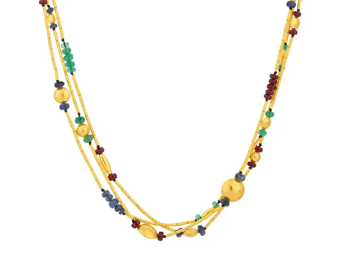 Necklaces GURHAN Rain Gold EmeraldRubySapphire Beaded Short Necklace TripleStrand GG GOLD CLS Necklaces GURHAN Rain Gold EmeraldRubySapphire Beaded Short Necklace TripleStrand GG GOLD CLS