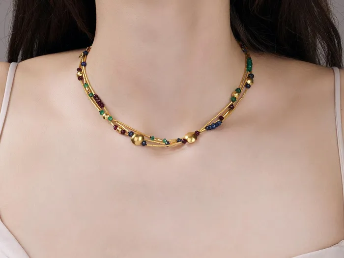 Necklaces GURHAN Rain Gold EmeraldRubySapphire Beaded Short Necklace TripleStrand GG GOLD CLS Necklaces GURHAN Rain Gold EmeraldRubySapphire Beaded Short Necklace TripleStrand GG GOLD CLS