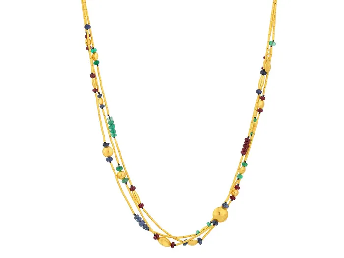 Necklaces GURHAN Rain Gold EmeraldRubySapphire Beaded Short Necklace TripleStrand GG GOLD CLS Necklaces GURHAN Rain Gold EmeraldRubySapphire Beaded Short Necklace TripleStrand GG GOLD CLS