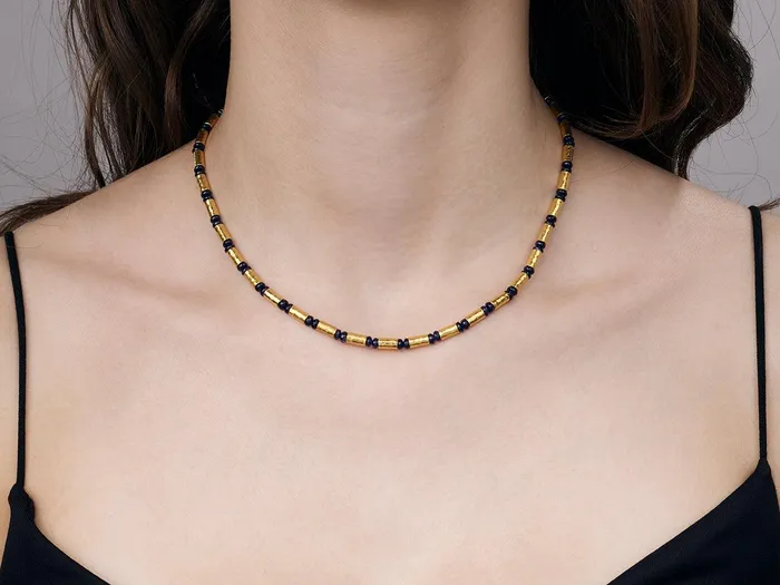 Necklaces GURHAN Vertigo Gold Sapphire SingleStrand Beaded Short Necklace Gold Tubes and Cabochon Beads GG GOLD CLS Necklaces GURHAN Vertigo Gold Sapphire SingleStrand Beaded Short Necklace Gold Tubes and Cabochon Beads GG GOLD CLS