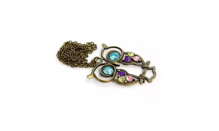 sparklingselections Necklaces Crystal Big Blue Eyed Owl Long Chain Pendant Necklace